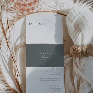 Modello per segnaposto matrimonio verde, segnaposto avvolgente con tovagliolo, modello per segnaposto verde salvia, impostazione segnaposto menu 2 colori - Liv
