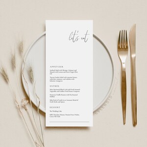 Nowoczesny szablon menu, edytowalny szablon karty menu weselnego, minimalistyczne menu, eleganckie menu na wesele i specjalne wydarzenia - Olivia