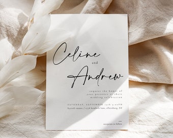 Modern Wedding Invitation Template, Minimal Wedding Invitation Card, Printable Wedding Invitation Template, Elegant Invitation - Celine