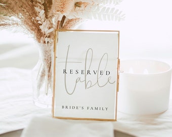 Reserved Table Sign, Wedding Table Sign Template, Modern Wedding Printable, Reserved for Family, Reserved Table Wedding Sign Set - Isla