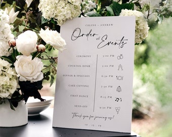 Wedding Order of Events Timeline Sign Template, Minimal Order of Events Wedding Timeline Sign, Printable Timeline, DIY Wedding Sign - Celine