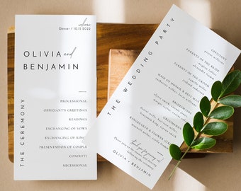 Modern Minimal Wedding Program Template, Printable Elegant and Modern Wedding Order of Service in Multiple Sizes - Liv (Dove White)