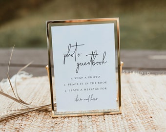 Modern Photo Guestbook Sign Template, Editable Printable Photo Guest Book Wedding Table Sign, Simple Elegant Guestbook Sign - Claire