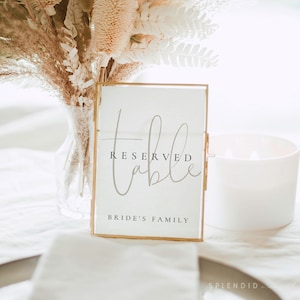 Plaque de table réservée, modèle de plaque de table de mariage, mariage moderne à imprimer, réservé à la famille, ensemble de plaque de mariage Table réservée - Isla