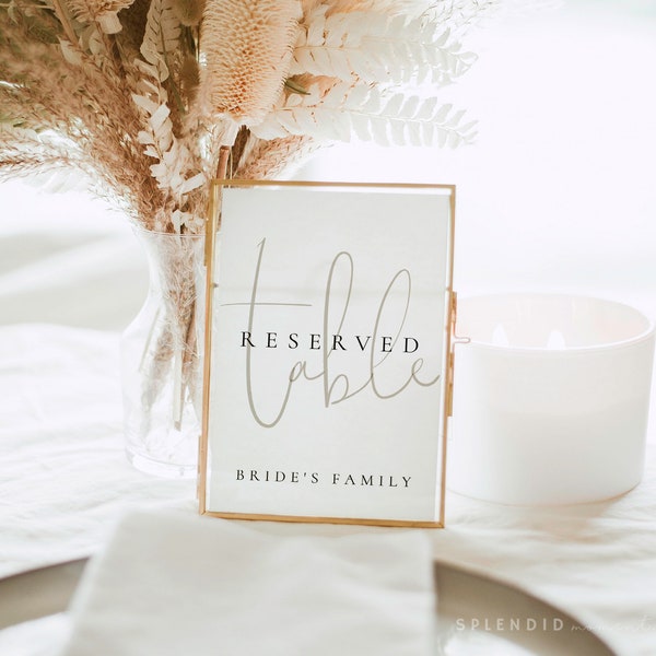 Reserved Table Sign, Wedding Table Sign Template, Modern Wedding Printable, Reserved for Family, Reserved Table Wedding Sign Set - Isla