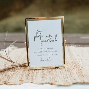 Modern Photo Guestbook Sign Template, Editable Printable Photo Guest Book Wedding Table Sign, Simple Elegant Guestbook Sign - Claire