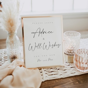 Advice and Well Wishes Sign Template, Wedding Advice Sign, Newlyweds Advice Sign, Elegant Well Wishes Sign, Modern Advice Sign - Celine