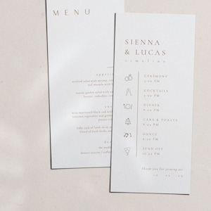 Modello di menu per matrimonio, modello di scheda cronologia menu, set di menu cronologia matrimonio, programma itinerario matrimonio, menu programma eventi - Sienna
