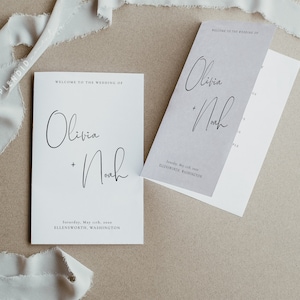 Minimalist Wedding Program Template, Folded Wedding Ceremony Program Template, Printable Editable Wedding Program Booklet - Olivia