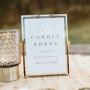 This Candle Burns Sign Template, In Loving Memory Sign, Modern Memorial Sign, Printable Remembrance Sign, Wedding In Memory Sign - Claire