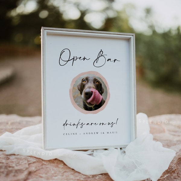 Wedding Open Bar Pet Sign Template, Dog Open Bar Sign, Minimalist Open Bar Sign, Unlimited Bar Sign, Printable Pets Wedding Sign - Celine