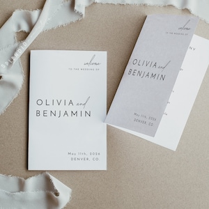 Minimal Wedding Program Template, Wedding Program Booklet, Ceremony Program Booklet, Order of Service, Folded Wedding Program - Liv