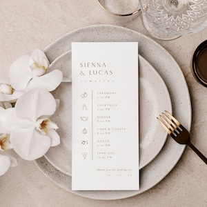 Goldhochzeit Timeline Card Template, Reihenfolge der Ereignisse, Hochzeitsplaner, Hochzeitsagenda, Hochzeitsprogramm Timeline - Sienna