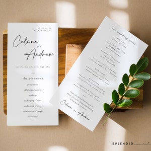 Plantilla de programa de boda moderno y elegante, programa de boda moderno imprimible, tarjeta de programa de boda editable, programa de ceremonia moderno - Celine