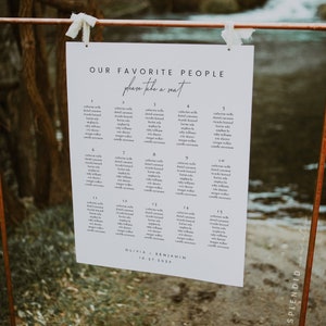 Modèle minimaliste de signe de table de table de mariage, panneau de mariage de table de table de notre peuple préféré, plan de salle, plaque de réception - Liv (blanc colombe)