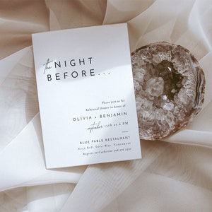 Plantilla de tarjeta para la cena de ensayo de boda, tarjeta de invitación para la cena de ensayo moderna, tarjeta para la cena de ensayo de la noche anterior - Liv