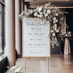 Modèle modifiable de chronologie de mariage, panneau de l'agenda du jour du mariage, affiche du programme de réception de cérémonie, panneau d'itinéraire de célébration - Céline