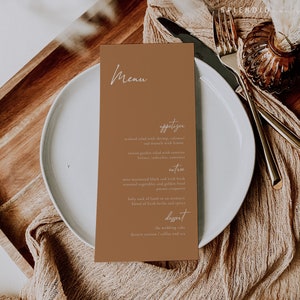 Bohemian Wedding Menu Template, Printable Burnt Orange and Rust Wedding Menu Template, Customizable Wedding Guest Name Menu - Gemma