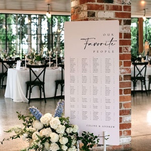 Plantilla de letrero para el plano de asientos de boda en orden alfabético, Nuestras personas favoritas, Plano de asientos de boda alto, Plano de asientos grande - Celine