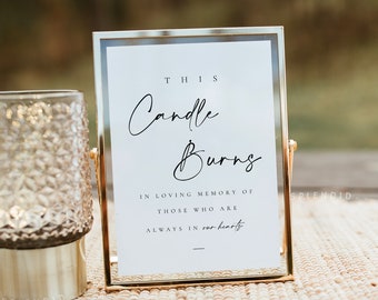 This Candle Burns Sign Template, In Loving Memory Sign Template, In Memory Sign, Memorial Sign, Wedding In Memory Candle Sign - Celine
