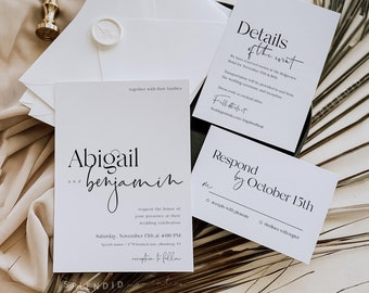 Minimalist Invitation Suite Template, Modern Invitation Suite, Minimal Wedding Invitation Template, Minimalist Wedding Invite - Abigail