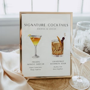Minimalist Signature Cocktail Sign Template, Printable Wedding Bar Drinks Bar Menu, DIY Cocktail Sign, Printable Reception Bar Sign - Sienna