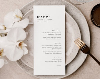 Modern Wedding Menu Template, Elegant Menu Template, Editable Menu, Printable Wedding Menu, Reception Menu, Minimal Menu Template - Celine