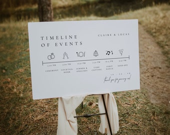 Wedding Timeline of Events Sign Template, Event Itinerary Sign, Landscape Timeline Sign, Horizontal Itinerary Sign, Order of Events - Claire