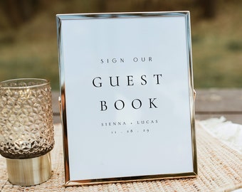 Modern Wedding Guestbook Sign Template, Printable Sign Our Guestbook Sign, DIY Wedding Guestbook, Baby Shower Guest Book - Sienna Black