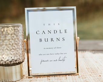 This Candle Burns Sign Template, In Loving Memory Sign, Modern Memorial Sign, Printable Remembrance Sign, Wedding In Memory Sign - Claire
