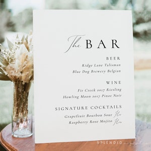 Modern Elegant Bar Sign Template, Elegant Wedding Bar Sign, Wedding Drinks Sign Template, Bar Template, Printable Bar Menu Sign - Audrey