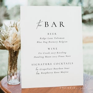 Elegant Bar Sign Template, Modern Wedding Bar Sign Template, Printable Bar Sign Template, Elegant Wedding Drinks Sign, DIY Bar Menu Claire image 4