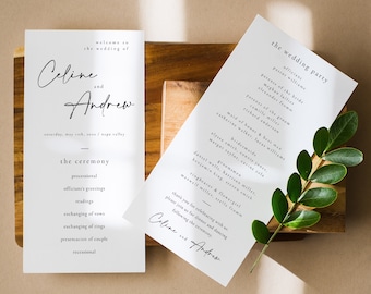 Modern Elegant Wedding Program Template, Printable Modern Wedding Program, Editable Wedding Program Card, Modern Ceremony Program - Celine