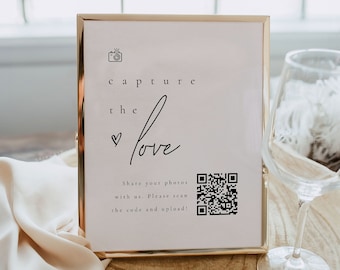 Modern Capture the Love Sign Template, Share Your Photos Wedding Sign, Printable Event QR Code Sign, Share The Love Social Media Sign - Kyra