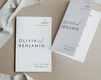 Minimal Wedding Program Template, Wedding Program Booklet, Ceremony Program Booklet, Order of Service, Folded Wedding Program - Liv