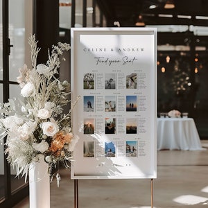 Hochzeitsfoto-Sitzplanvorlage, Foto-Standort Sitzplan für Gäste, Sitzplan für Reisen, Hochzeit, Empfang, Sitzplan - Celine