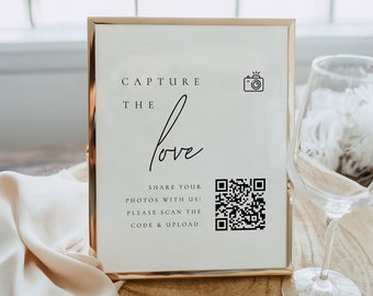 Wedding QR Code Photo Sign Template, Share The Love Photo Sign, Reception Share the Love Sign, Capture the Love Sign - Claire