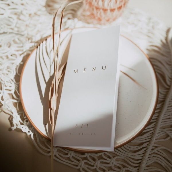Modern Wedding Menu, Folded Menu Template, Personalized Menu, Food and Cocktail Menu, Printable Gold Wedding Menu, Place Card Menu - Sienna