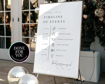 Wedding Timeline Sign Printed Sign for Display, Reception Timeline, Order of Events - Claire