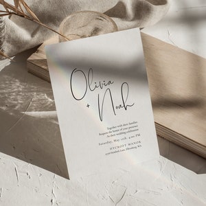 Plantilla de invitación de boda minimalista, invitación de boda elegante para imprimir, invitación de boda editable, tarjeta de invitación neutra - Olivia