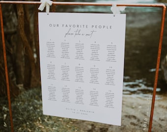 Minimal Elegant Wedding Seating Chart Sign Template, Editable Modern Our Favorite People Seating Chart Wedding Sign - Liv (Dove White)