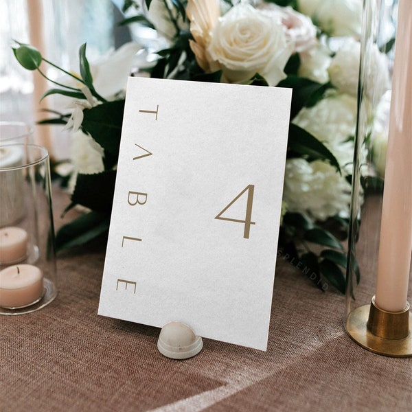 Modèle de numéros de Table de mariage en or, téléchargement de numéros de Table moderne minimaliste, numéros de Table en or modifiables imprimables - Terre de Sienne