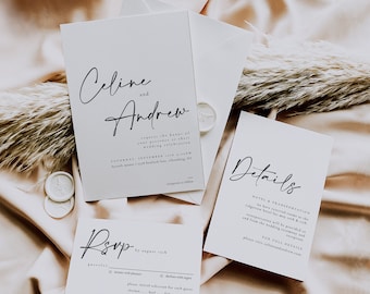 Hochzeitseinladungs-Vorlage für moderne Hochzeitseinladung, Hochzeits-QR-Code Antwortkarten-Einladungskarte, minimalistische Hochzeitseinladung - Celine
