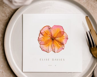 Plantilla de tarjetas de lugar de flores prensadas, tarjetas de lugar editables de lienzo en blanco, tarjetas de nombre de boda de oro - Sienna