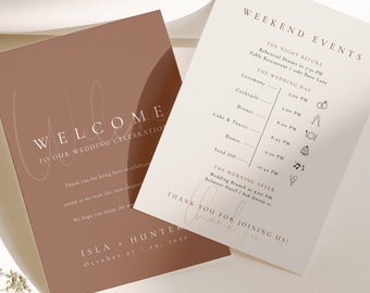 Boho Wedding Itinerary Template, Printable Wedding Timeline Template, Modern Rustic Wedding Itinerary, DIY Wedding Weekend Template - Isla