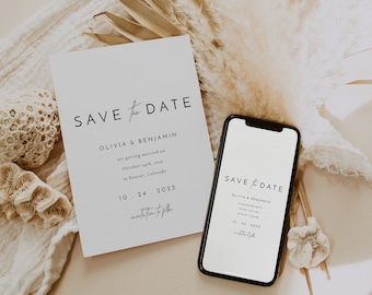 Minimalist Save the Date Template Printable Editable Card, Save Our Date, E-vite and Printed Card Template Set - Liv