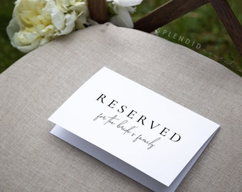 Printable Editable Reserved Wedding Chair or Table Sign for the Bride and Groom's Families, Reserved Seating Table Sign Template - Claire