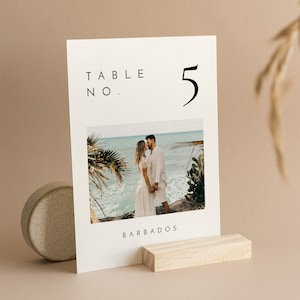 Modelo de placa de número de mesa com foto, números de mesa de viagem, números de mesa com imagem, modelo de número de mesa de casamento para impressão - Liv