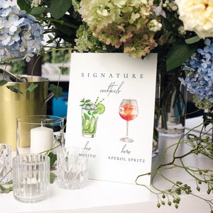 Modèle de plaque de cocktail signature pour lui et elle, signe de boissons de mariage, modèle de plaque de bar de mariage modifiable imprimable, plaque de réception - Claire