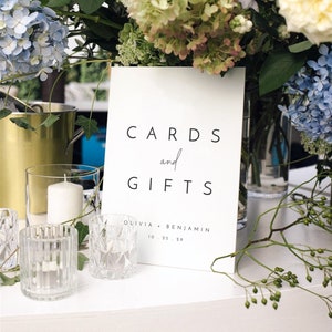 Minimalistisch bordsjabloon voor kaarten en cadeaus, bord voor kaarten en cadeaus, tafelbord voor bruiloften, trouwkaarten en cadeaus, afdrukbaar bord voor bruiloft, bord voor kaarten en cadeaus - Liv